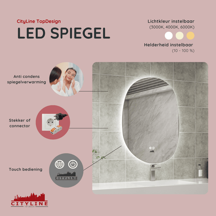 Moderne Badkamer Spiegel "Bardosu" - 80 x 60 cm - LED & Anti - condens - Drainhandel