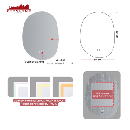 Moderne Badkamer Spiegel "Bardosu" - 80 x 60 cm - LED & Anti - condens - Drainhandel