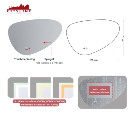 Moderne Badkamer Spiegel "Sassari" - 75 x 120 cm - LED & Anti - condens - Drainhandel