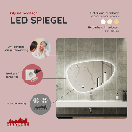 Moderne Badkamer Spiegel "Sassari" - 60 x 90 cm - LED & Anti - condens - Drainhandel