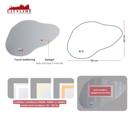 Moderne Badkamer Spiegel "Orroli" - 60 x 90 cm - LED & Anti - condens - Drainhandel