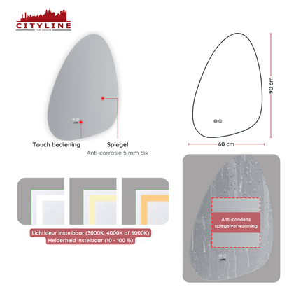 Moderne Badkamer Spiegel "Monti" - 90 x 60 cm - LED & Anti - condens - Drainhandel