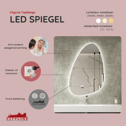 Moderne Badkamer Spiegel "Monti" - 90 x 60 cm - LED & Anti - condens - Drainhandel