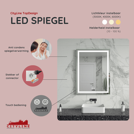 Moderne Badkamer Spiegel "Ottana" - 80 x 60 cm - LED & Anti - condens - Drainhandel