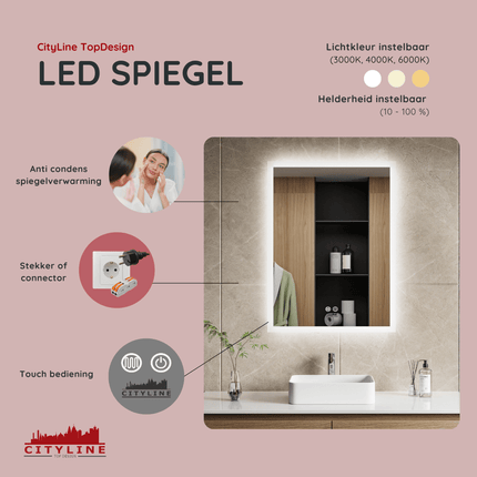Moderne Badkamer Spiegel "Oristano" - 80 x 60 cm - LED & Anti - condens - Drainhandel