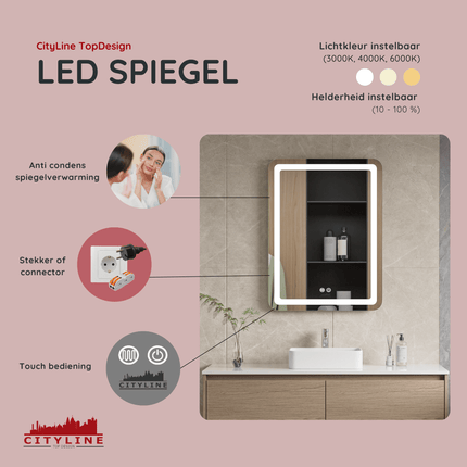Moderne Badkamer Spiegel "Bosa" - 80 x 60 cm - LED & Anti - condens - Drainhandel