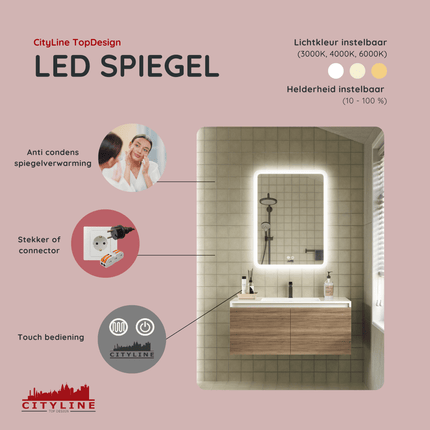 Moderne Badkamer Spiegel Alghero - 80 x 60 cm - LED & Anti - condens - Drainhandel