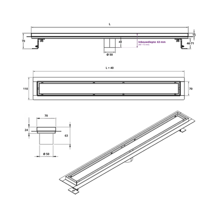 CityLine RVS douchegoot 40 cm met onderuitloop