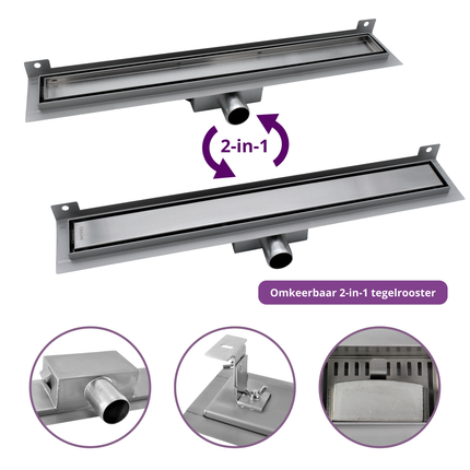 CityLine RVS douchegoot 60 cm muurflens met zijuitloop