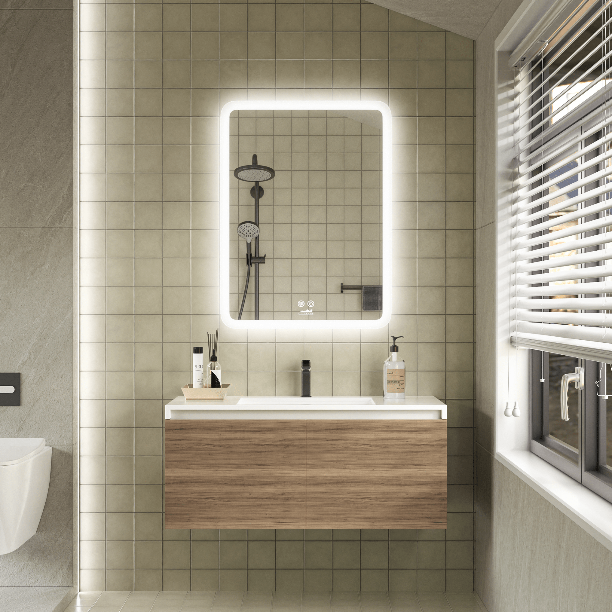 Lumoire® Badkamerspiegel met Verlichting - Matrix - 80CM Rond - Anti Condens Verwarming Lumoire® Badkamerspiegel met Verlichting - Matrix - 80CM Rond - Anti Condens Verwarming
