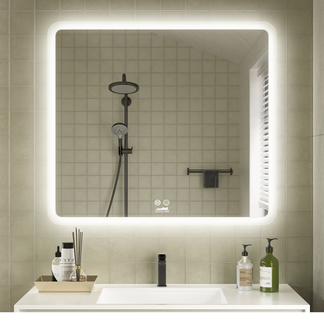 CityLine TopDesign Moderne Badkamer Spiegel  "Alghero" - 80 x 90 cm - LED & Anti-condens