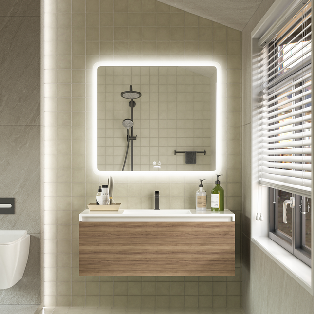 CityLine TopDesign Moderne Badkamer Spiegel  "Alghero" - 80 x 90 cm - LED & Anti-condens