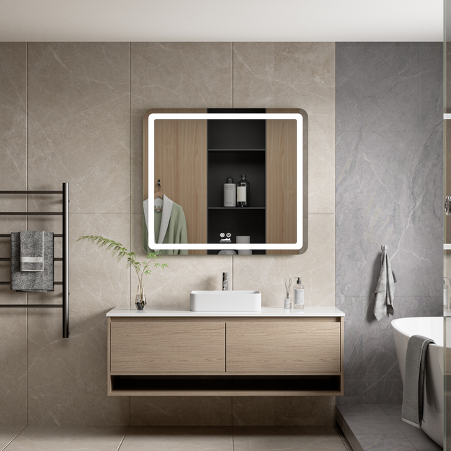 CityLine TopDesign Moderne Badkamer Spiegel  "Bosa" - 80 x 90 cm - LED & Anti-condens