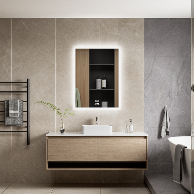 CityLine TopDesign Moderne Badkamer Spiegel  "Oristano" - 80 x 60 cm - LED & Anti-condens