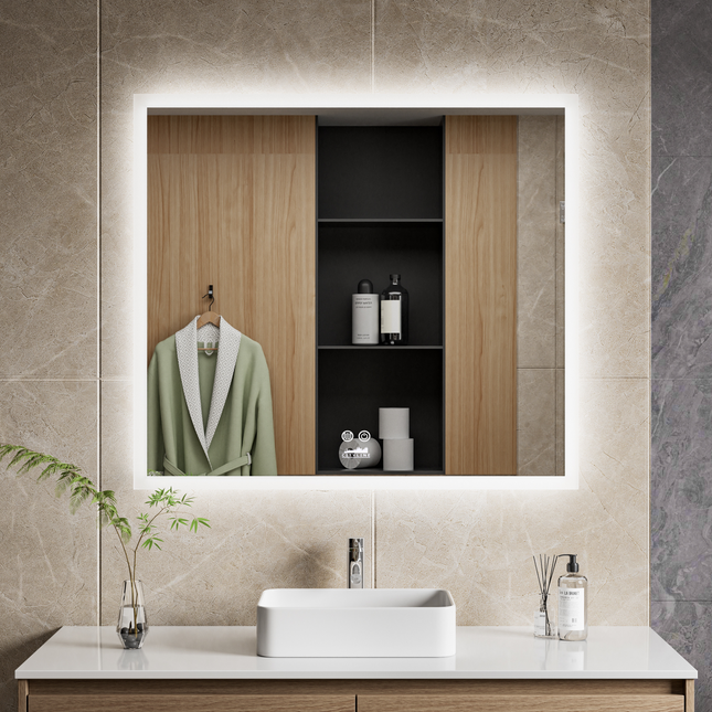 CityLine TopDesign Moderne Badkamer Spiegel  "Oristano" - 80 x 90 cm - LED & Anti-condens