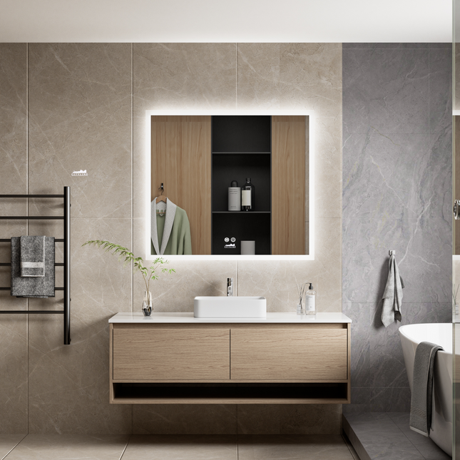 CityLine TopDesign Moderne Badkamer Spiegel  "Oristano" - 80 x 90 cm - LED & Anti-condens