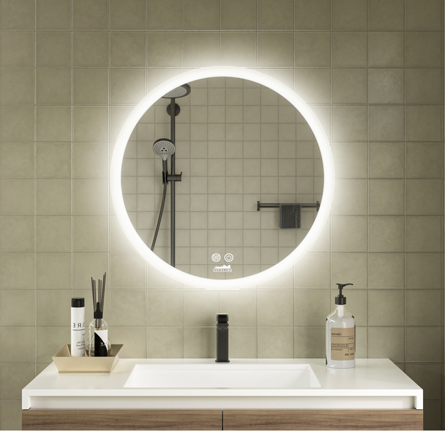 CityLine TopDesign Moderne Badkamer Spiegel  "Portobello" - Rond - 60 cm - LED & Anti-condens
