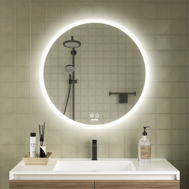 CityLine TopDesign Moderne Badkamer Spiegel  "Portobello" - Rond - 70 cm - LED & Anti-condens
