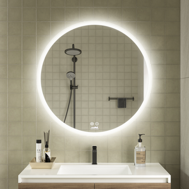 CityLine TopDesign Moderne Badkamer Spiegel  "Portobello" - Rond - 80 cm - LED & Anti-condens