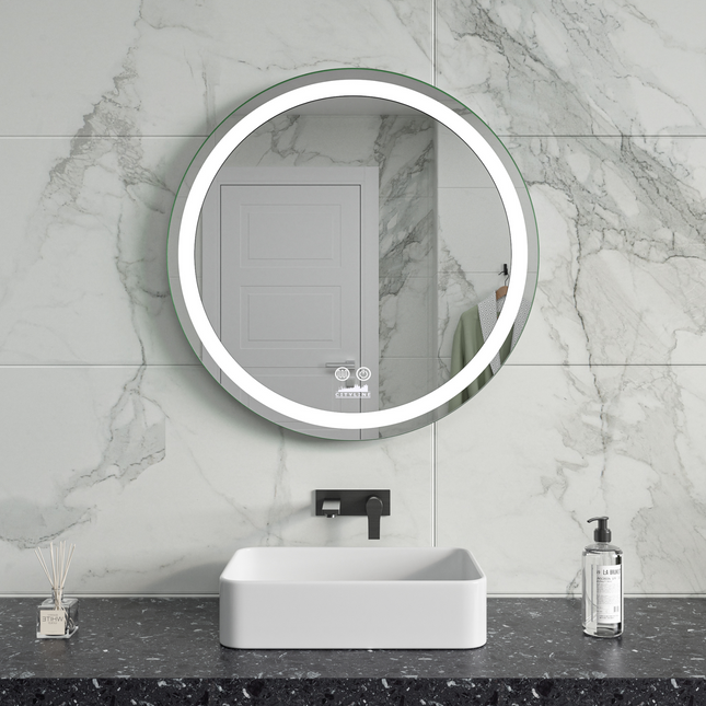 CityLine TopDesign Moderne Badkamer Spiegel  "Villamar" - Rond - 60 cm - LED & Anti-condens