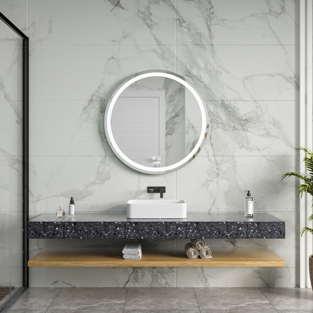 CityLine TopDesign Moderne Badkamer Spiegel  "Villamar" - Rond - 70 cm - LED & Anti-condens
