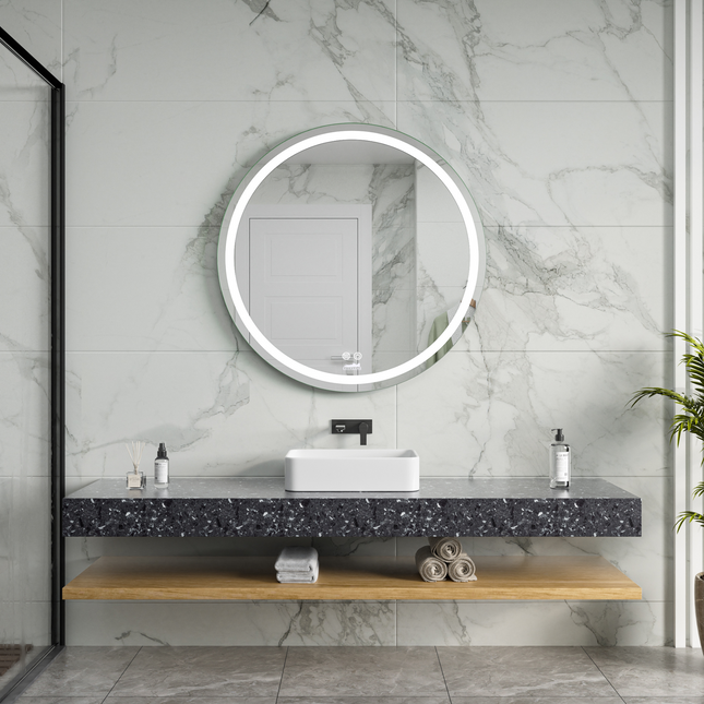 CityLine TopDesign Moderne Badkamer Spiegel  "Villamar" - Rond - 80 cm - LED & Anti-condens