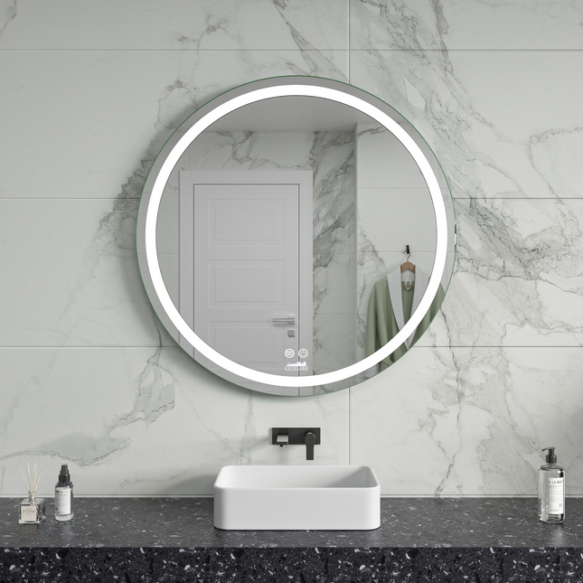 CityLine TopDesign Moderne Badkamer Spiegel  "Villamar" - Rond - 80 cm - LED & Anti-condens